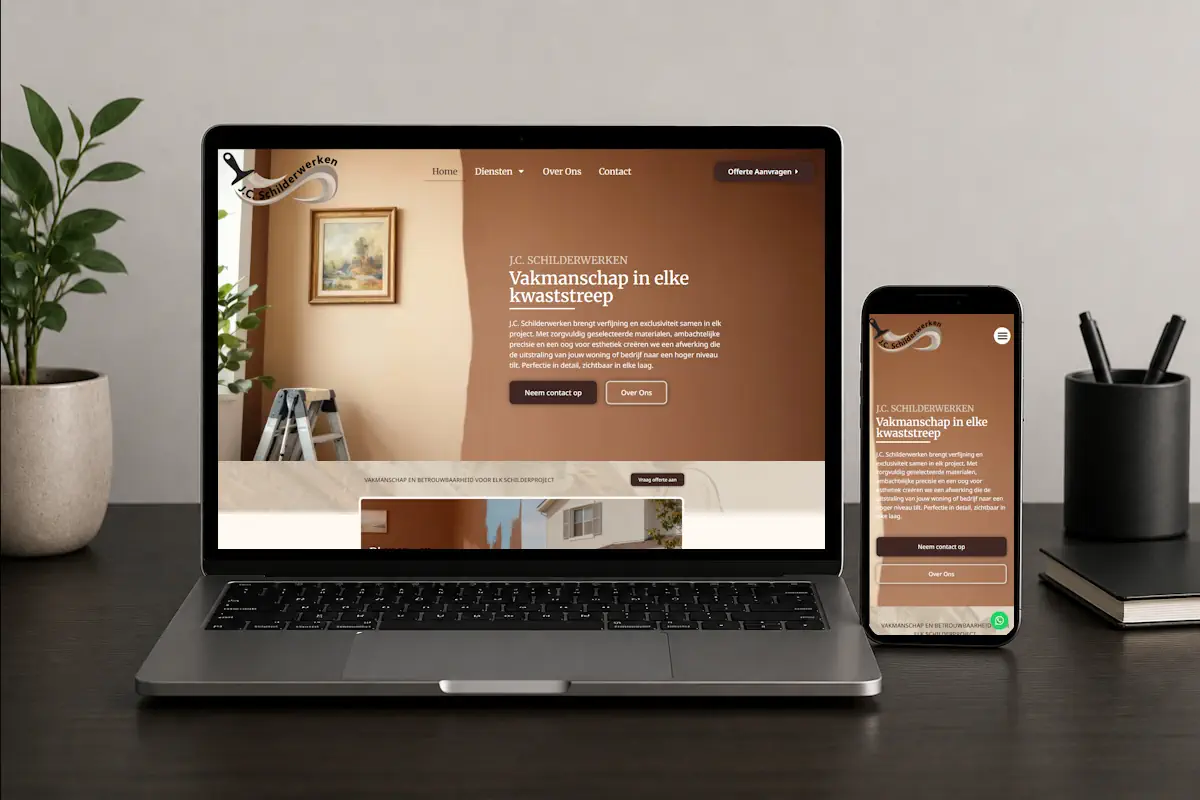 Website van J.C. Schilderwerken op een laptop en smartphone