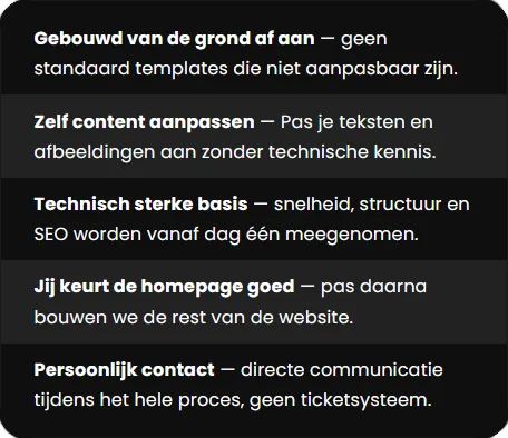 Website laten maken vanaf de grond af aan, met zelf aanpasbare content, sterke techniek, controle over de homepage en persoonlijk