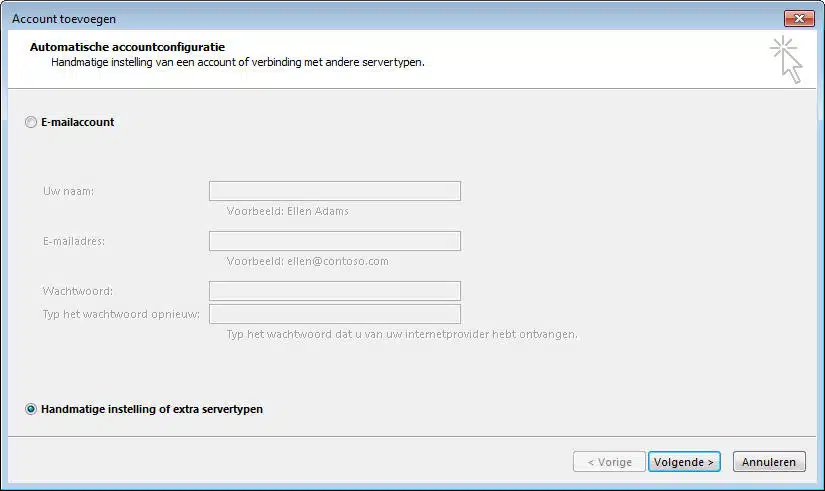 Outlook handmatige accountinstelling
