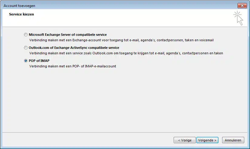 IMAP selecteren in Outlook