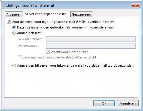 SMTP-verificatie instellen in Outlook