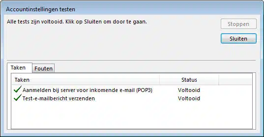 Outlook accountinstellingen testen