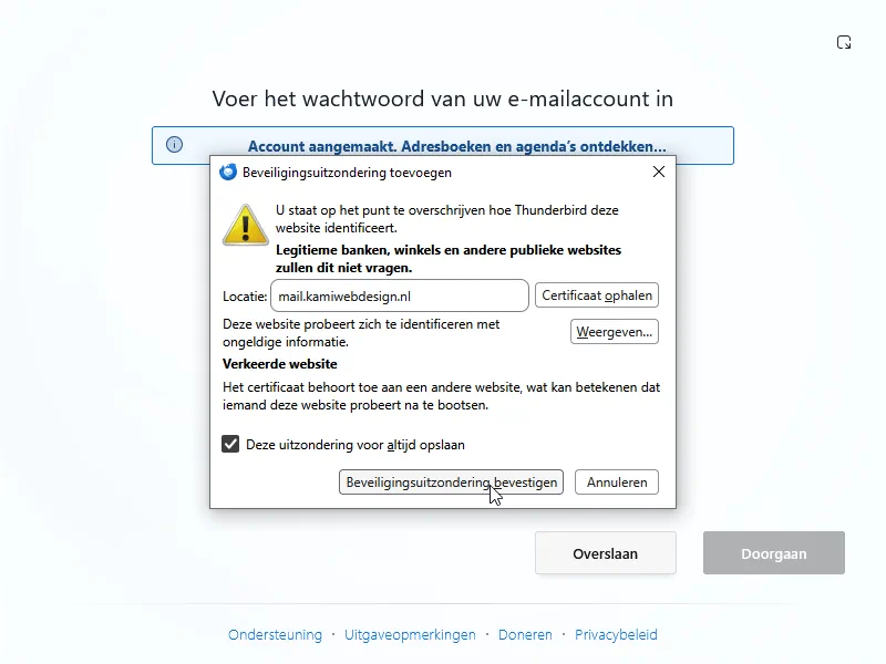 Thunderbird: beveiligingsuitzondering bevestigen