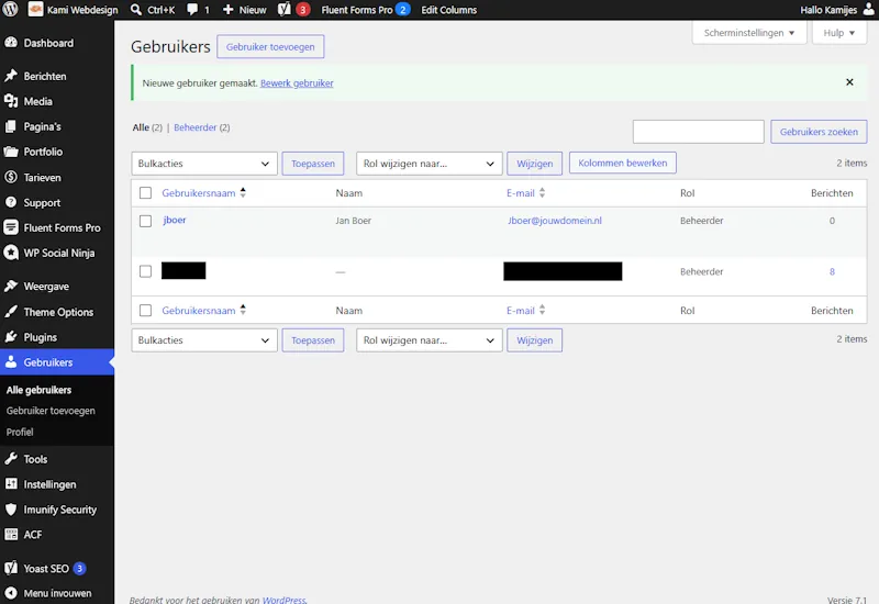 WordPress: nieuwe gebruiker toevoegen met de gekozen rol