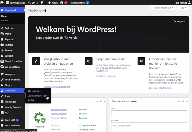 WordPress: Gebruikers en Nieuwe gebruiker toevoegen openen