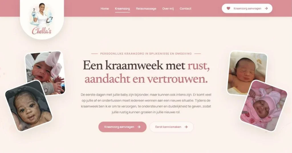 Pagina over kraamzorg op de website van Chella’s Kraamzorg
