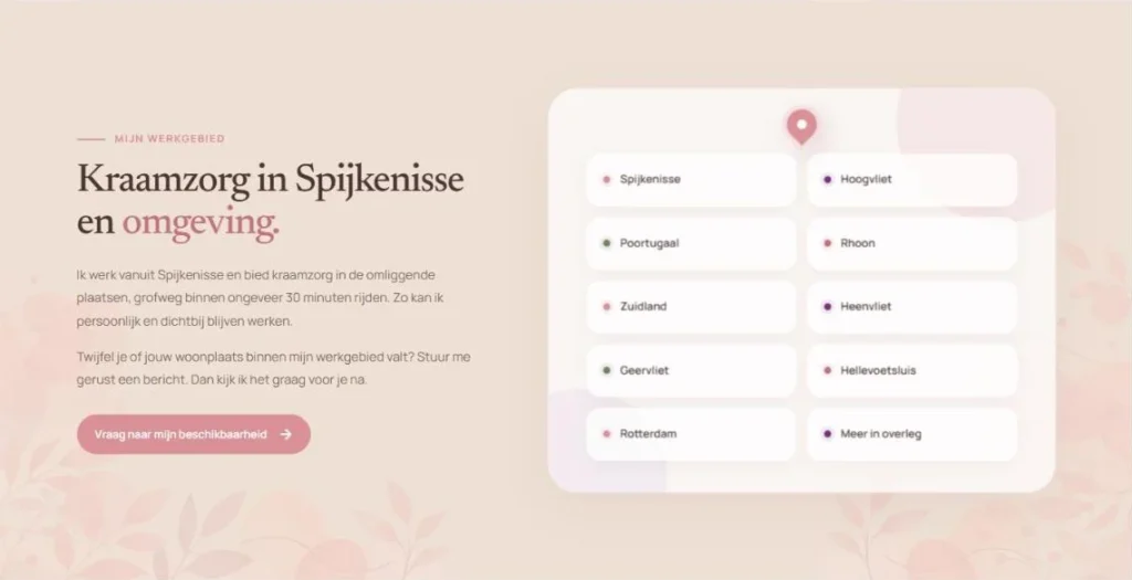 Werkgebied van Chella’s Kraamzorg in Spijkenisse en omgeving op de website
