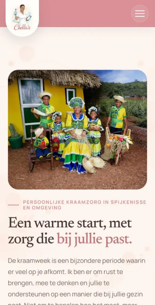 Website van Chella’s Kraamzorg op een smartphone