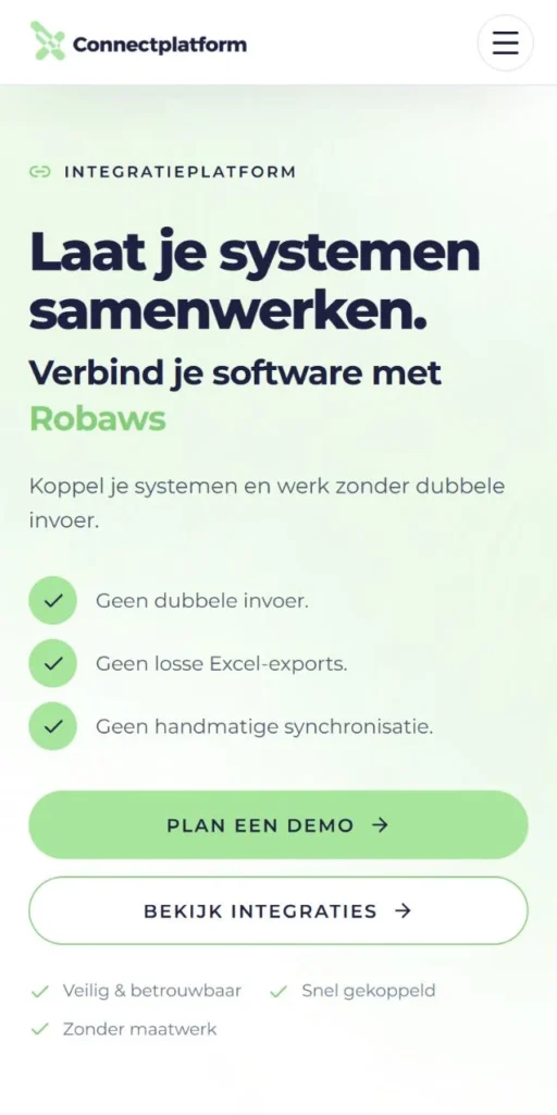Website van Connectplatform op een smartphone