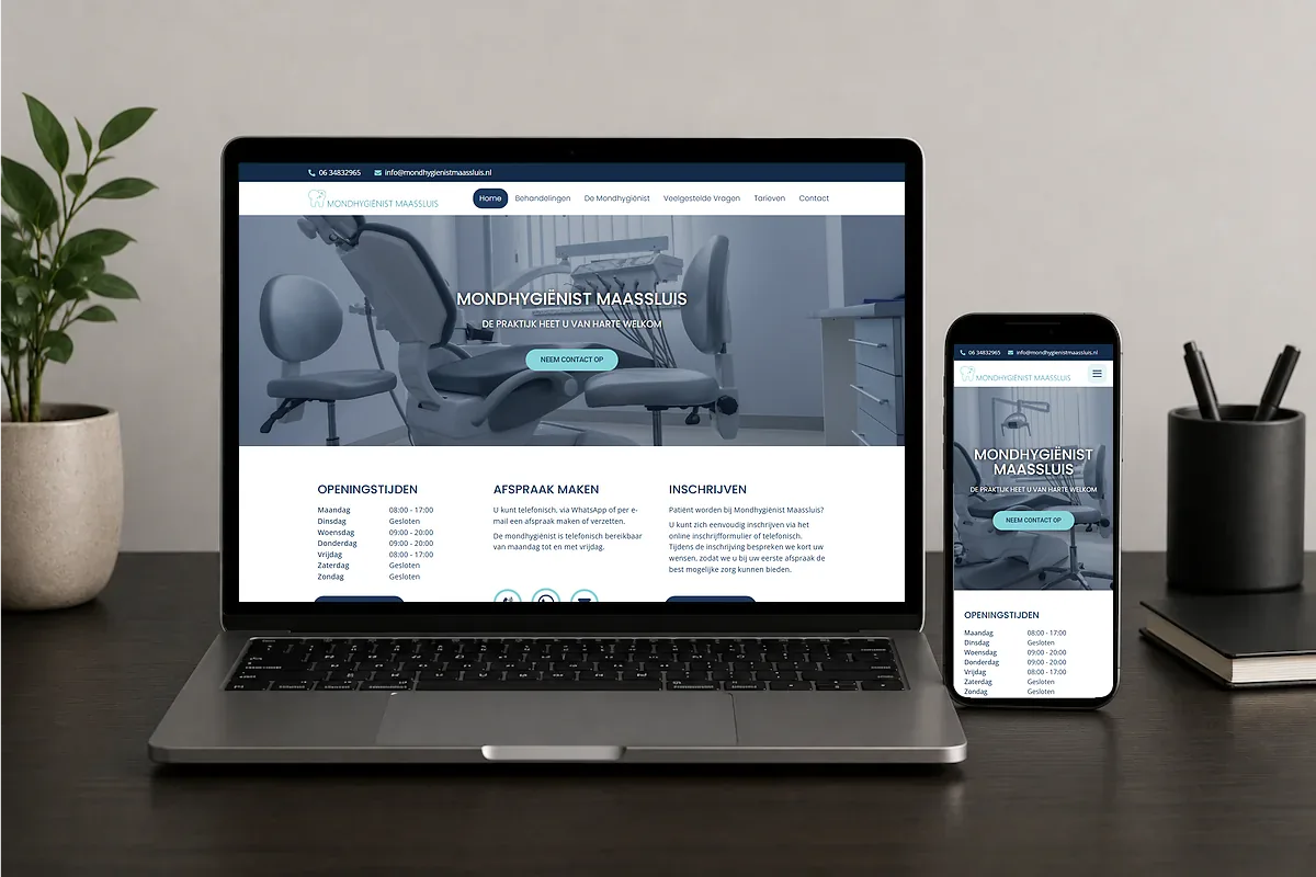Website van Mondhygiënist Maassluis op een laptop en smartphone